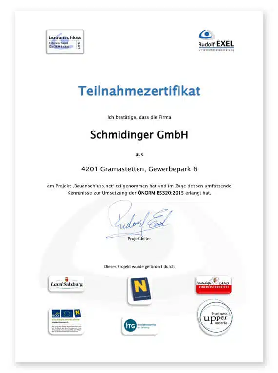Bauanschluss Zertifikat