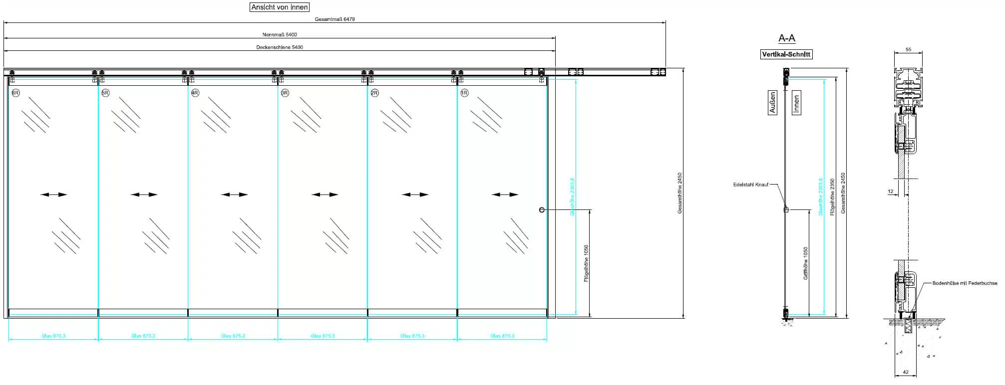 6-teilige H-S-W Sunflex SF 55 Faltwand - wärmegedämmt