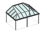 Pultdach mit seitlichen Abwalmungen und Solarknick, ideal für ein energieeffizientes Wintergartendach.