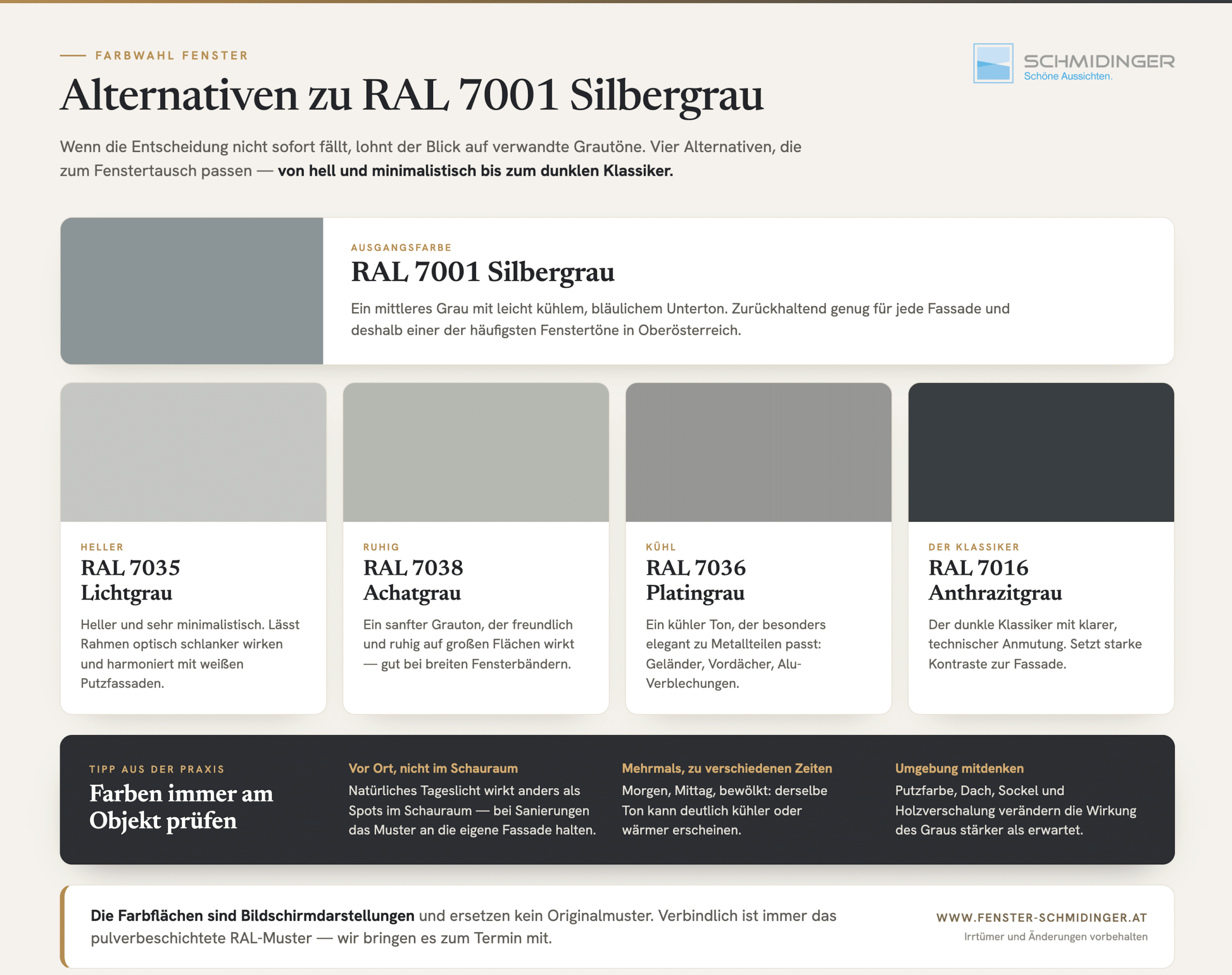 Alternativen zu RAL 7001 Silbergrau - ähnliche Grautöne für Fenster im direkten Vergleich