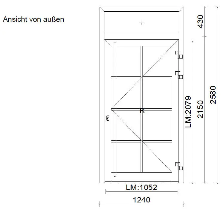 Aluminium-Türe mit Oberlichte und Sprossen