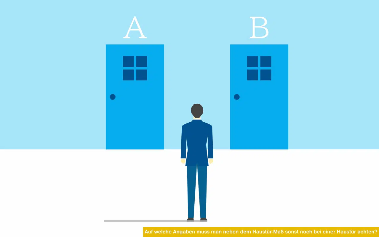 Auf welche Angaben muss man neben dem Haustür-Maß sonst noch bei einer Haustür achten? Person steht vor zwei Haustür-Optionen