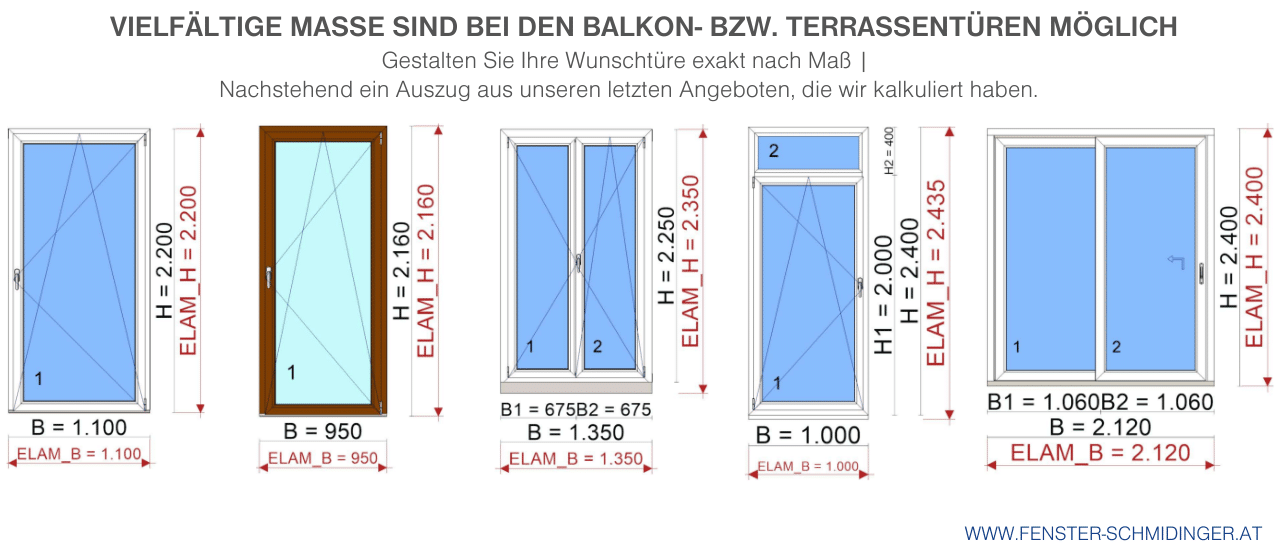 Balkontürgrößen variieren je nach Bedarf - gestalten Sie Ihre Wunschtür exakt nach Maß für Ihre Terrasse oder Ihren Balkon.