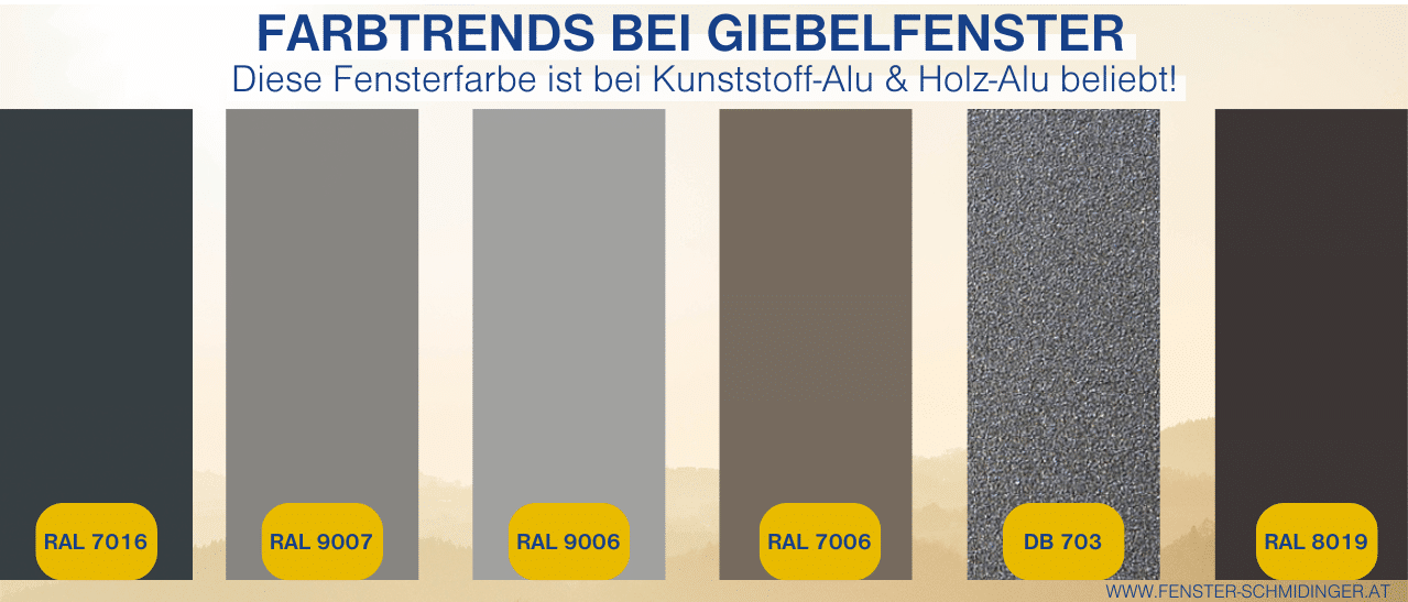 Beliebte Fensterfarben bei Giebelfenstern in Oberösterreich: Kunststoff-Alu & Holz-Alu Varianten.