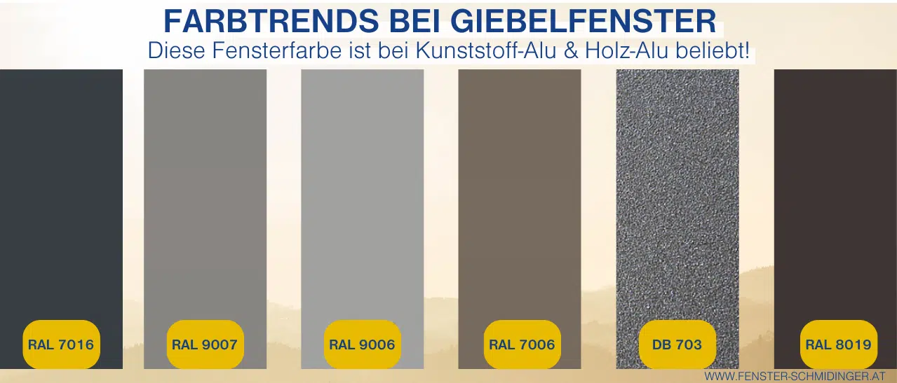 Beliebte Fensterfarben bei Giebelfenstern in Oberösterreich: Kunststoff-Alu & Holz-Alu Varianten.