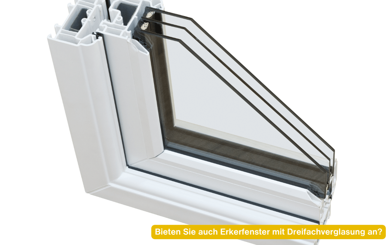 Bieten Sie auch Erkerfenster mit Dreifachverglasung an? Fensterprofil Querschnitt mit effizientem 3-fach Isolierglas.