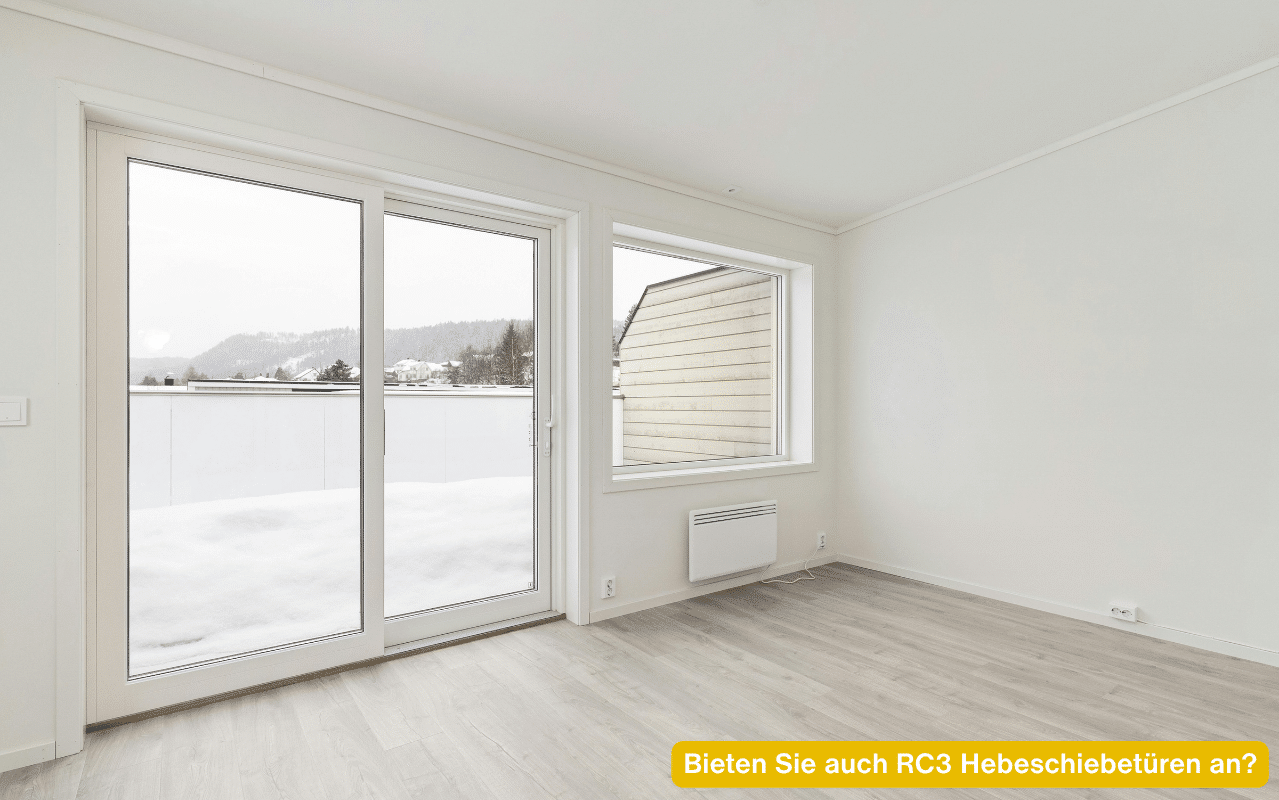 Bieten Sie auch RC3 Hebeschiebetüren an? Wohnraum mit Hebeschiebetür und großzügiger Glasfront