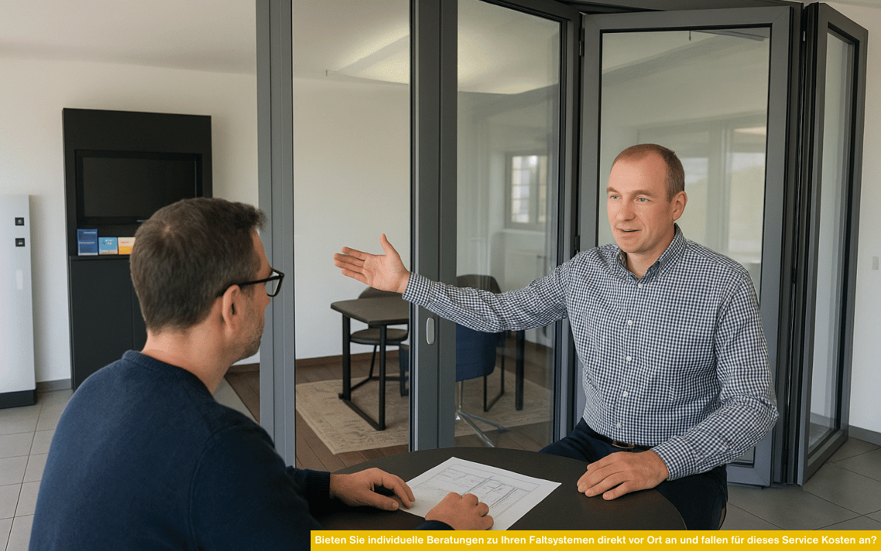 Fenster-Schmidinger bietet kostenlose und unverbindliche Beratungen zu Faltsystemen - wahlweise im Schauraum bei Linz oder direkt beim Kunden vor Ort. Dabei werden Anforderungen, Maße, Materialien und Kosten individuell besprochen.