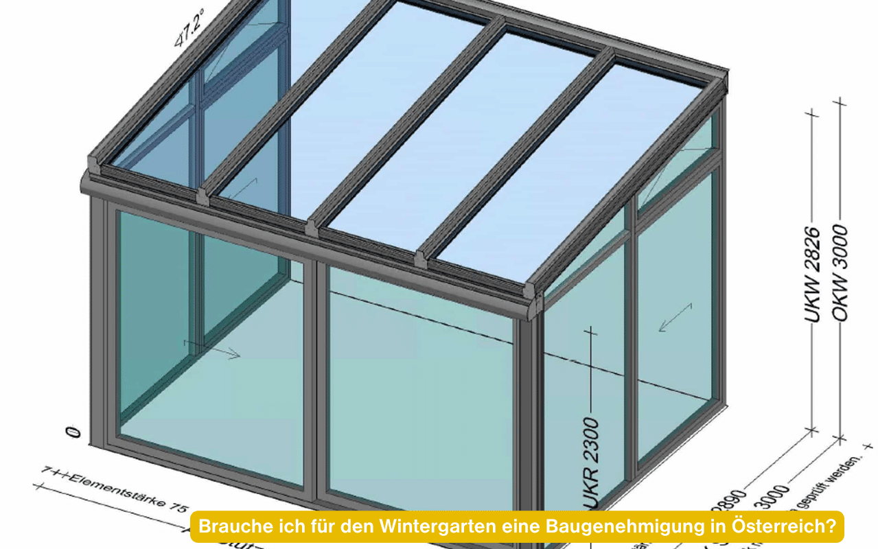 Brauche ich für den Wintergarten eine Baugenehmigung in Österreich? Planungsskizze eines Wohnwintergartens mit Hebeschiebetüren
