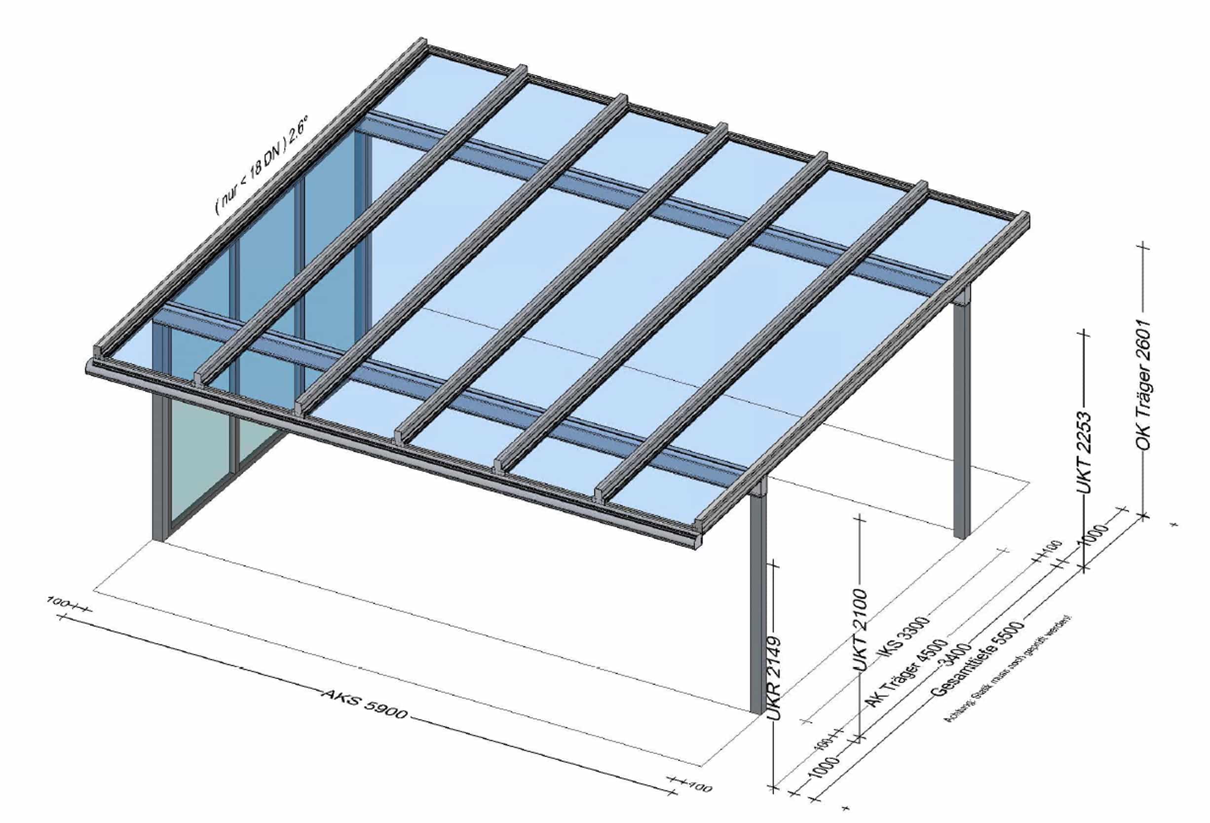Carport mit 5,9 x 5,5 Meter in Aluminium und Seitenwand fixverglast