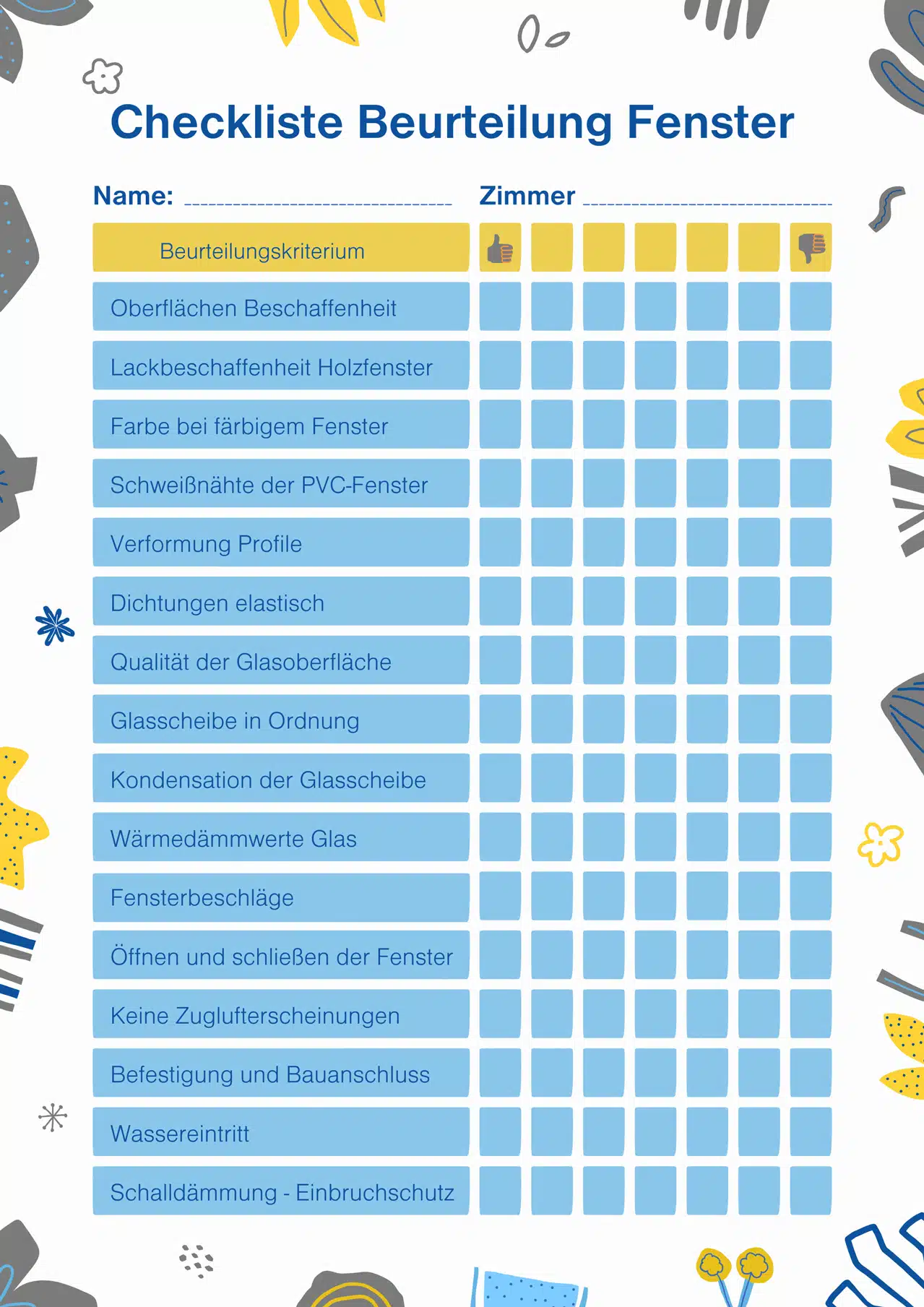 Klicken Sie hier, um die Checkliste zur Beurteilung von Fenstern als PDF-Datei zu speichern und zu drucken.