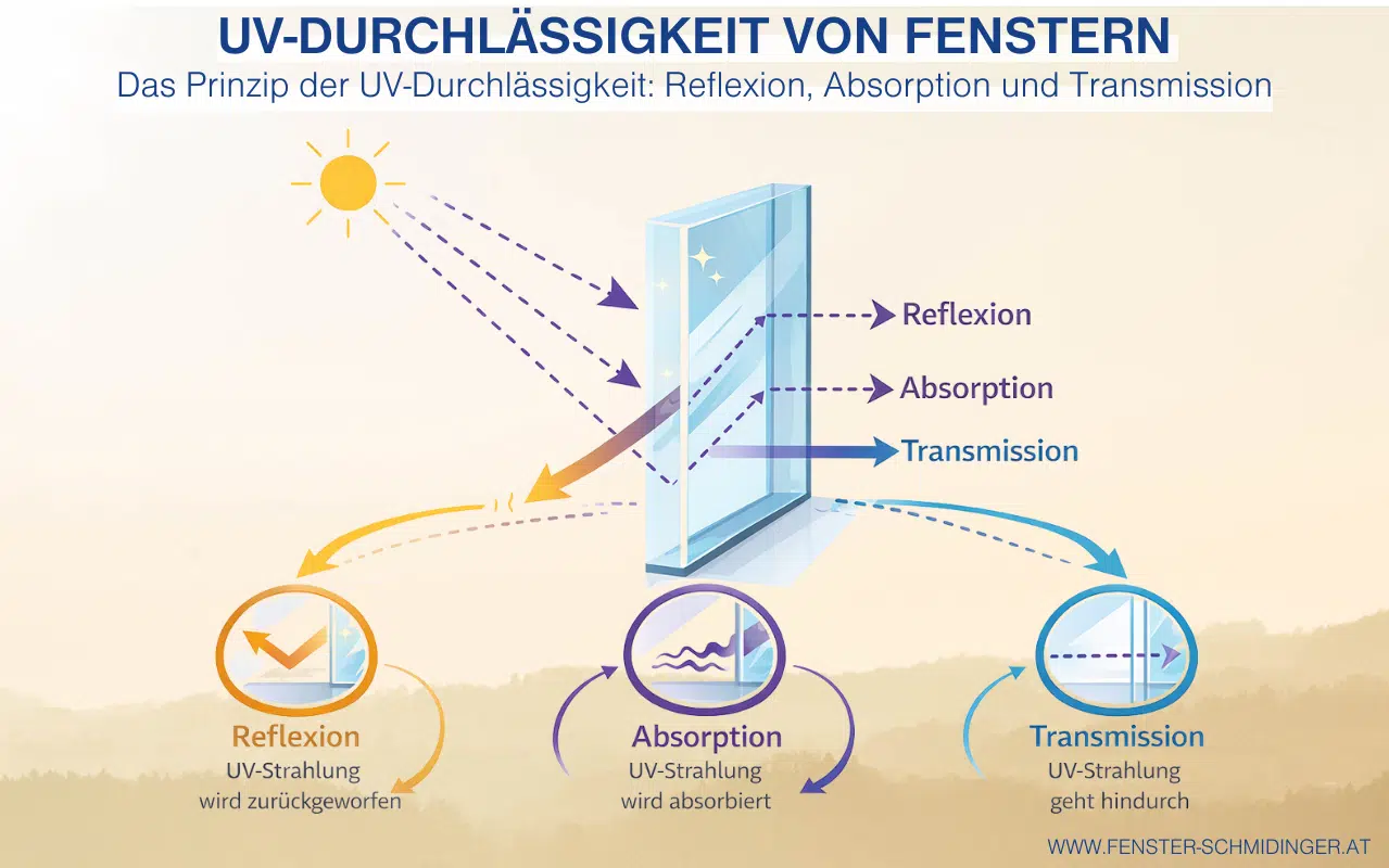 Das Prinzip der UV-Durchlässigkeit: Reflexion, Absorption und Transmission bestimmen, wie viel UV-Strahlung in Ihre Räume gelangt.