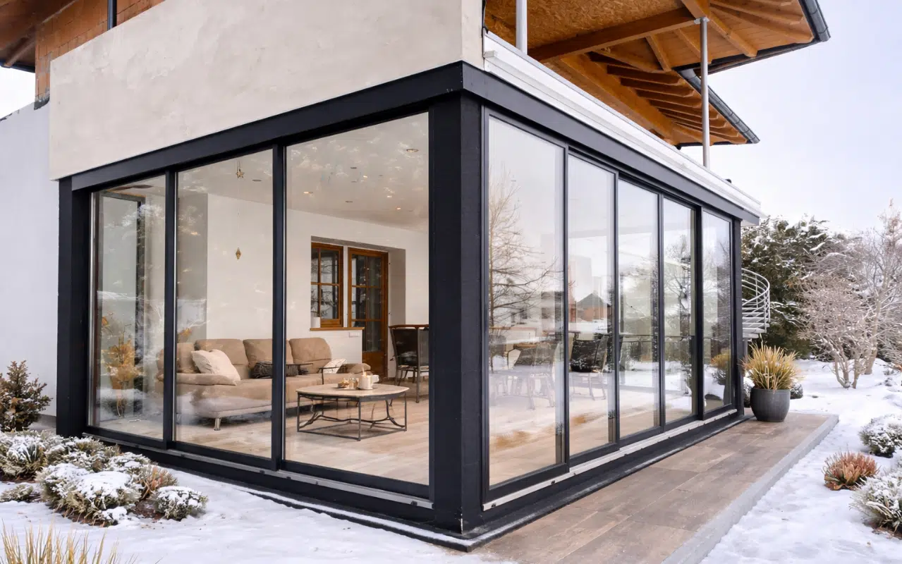 Der temperierte Wintergarten bietet durch Heizung und 2-fache Verglasung einen ganzjährig nutzbaren Wohnraum im Grünen.