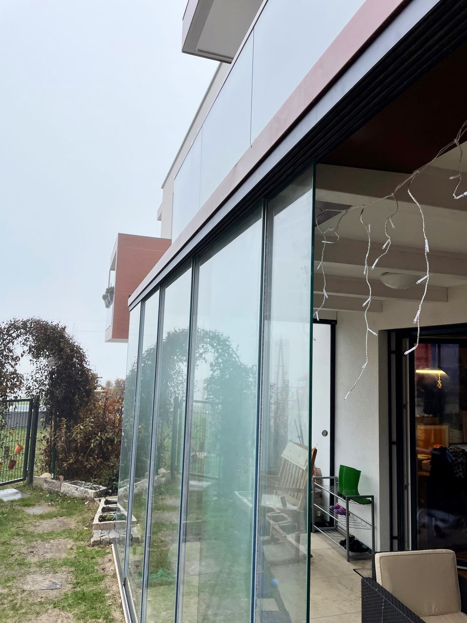 Detail Glasschiebewand Schienen für Terrassenverglasung