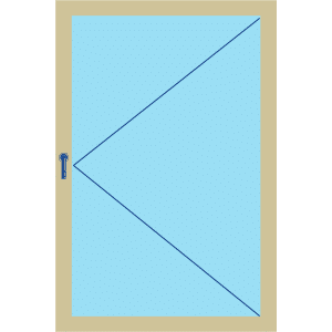 Schematische Darstellung eines Fenstertypen - Drehfensters zur Veranschaulichung der Öffnungsmechanik und des Fensteraufbaus.