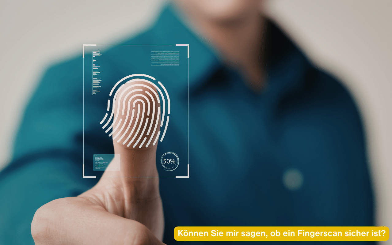 Ein Daumen scannt den digitalen Fingerabdruck. Können Sie mir sagen, ob ein Fingerscan sicher ist?
