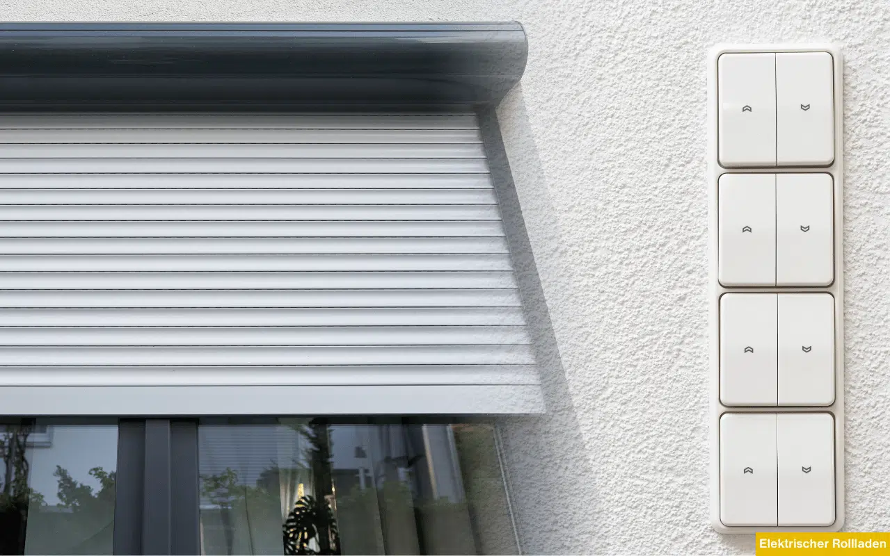 Elektrischer Rollladen mit Schaltersteuerung zeigt moderne Lösung für bequeme Bedienung und effektiven Hitzeschutz.