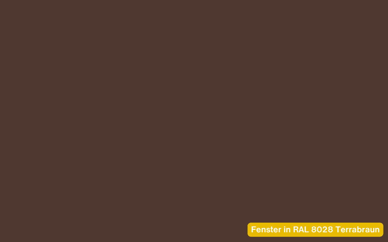 Farbfeld für Fenster in RAL 8028 Terrabraun zur Visualisierung von Profilfarben und Rahmendesigns.