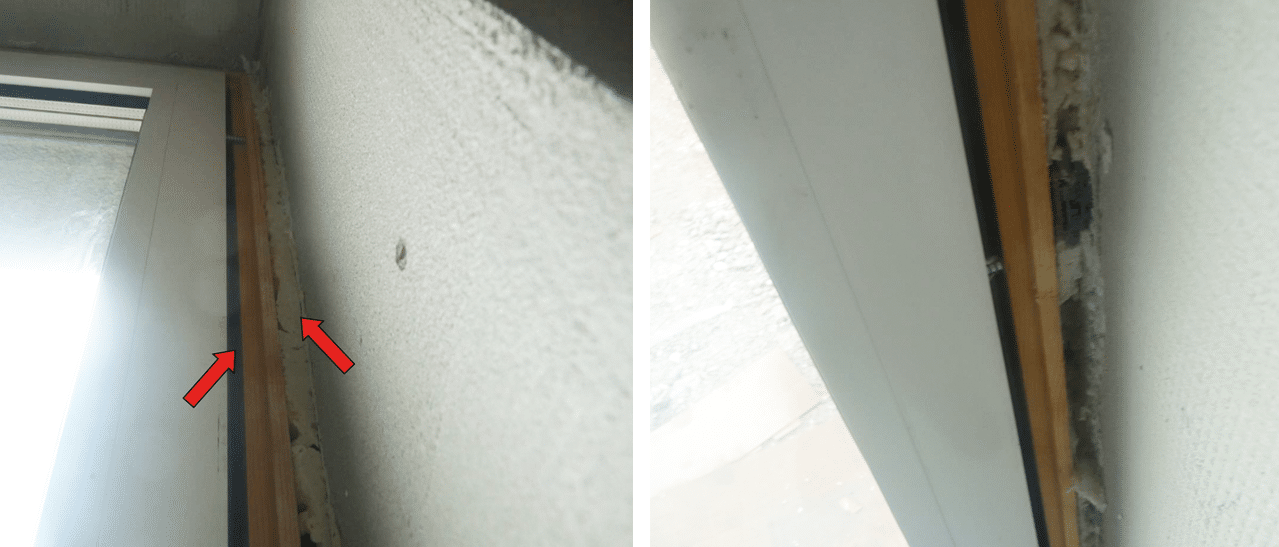 Wie in diesem Bild ersichtlich, wurde ein schwerwiegender Fehler beim Fenstereinbau begangen, indem die Bauanschlussfuge mangelhaft ausgeschäumt wurde.