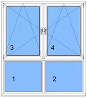 Skizze zeigt ein vierteiliges Fenster mit Unterlichte ideal für helle Räume und moderne Architektur.