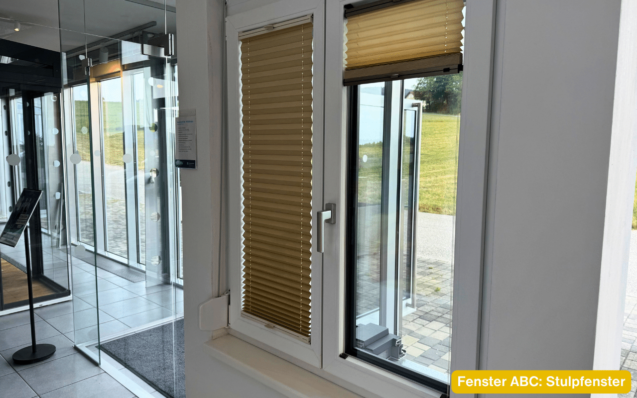 Fenster ABC - Stulpfenster mit zwei Flügeln ohne Mittelpfosten und integriertem Plissee