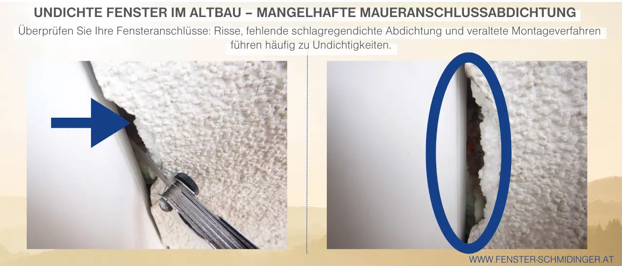 Fenster abdichten: Risse und fehlende Abdichtung bei Altbau-Fenstern erkennen und beheben, für mehr Schutz vor Feuchtigkeit.