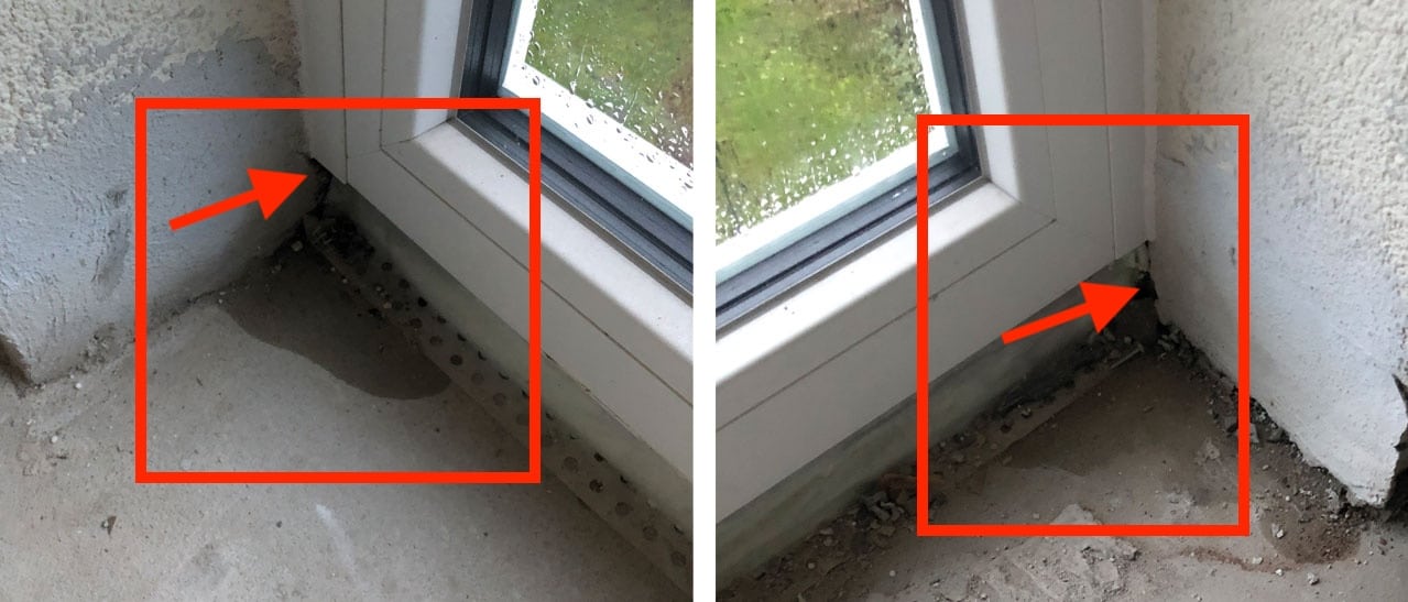 Fenster aufgrund einer undichten Stelle bei den Außenfensterbänken und dem Mauerwerk.