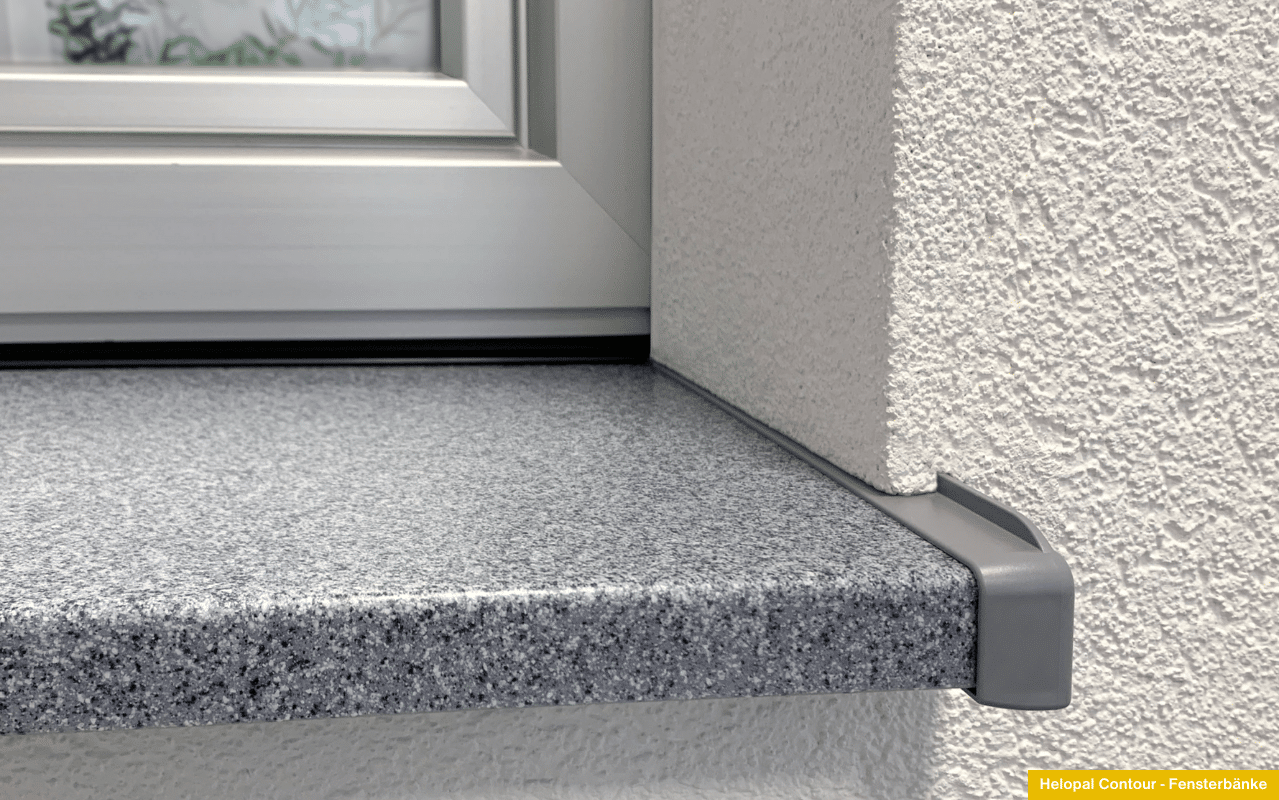 Fensterbank Helopal Contour mit schmaler Blende in Granitoptik - ideal für klassische Fassaden und einfache Montage