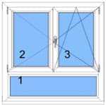 Kunststofffenster: links Dreh, rechts Dreh-Kipp, unten fixverglast. Optimal für Licht und Belüftung.