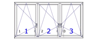 Skizze zu Fenster austauschen Kosten, 3-Flügel-Fenster (3,5 bis 5,5 m²) ca. 650 bis 840 €
