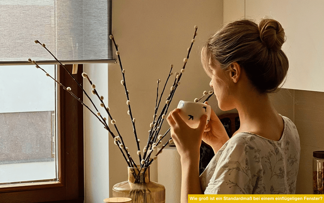 Frau am Fenster Wie groß ist ein Standardmaß bei einem einflügeligen Fenster?