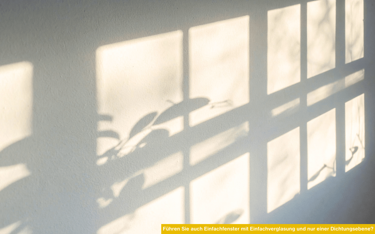 Führen Sie auch Einfachfenster mit Einfachverglasung und nur einer Dichtungsebene zeigt Licht- und Fensterschatten auf einer Wand als symbolische Darstellung