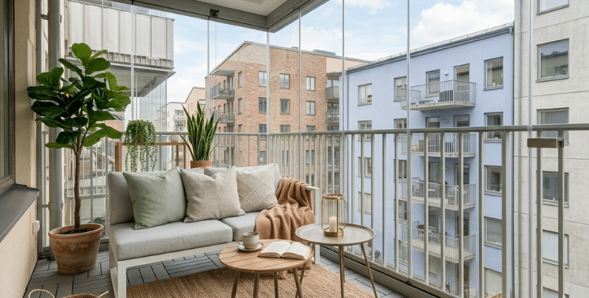 Gemütlicher Balkon mit Verglasung und Möbeln. Was Sie vor Ihrer Balkon- bzw. Terrassenverglasung wissen müssen: