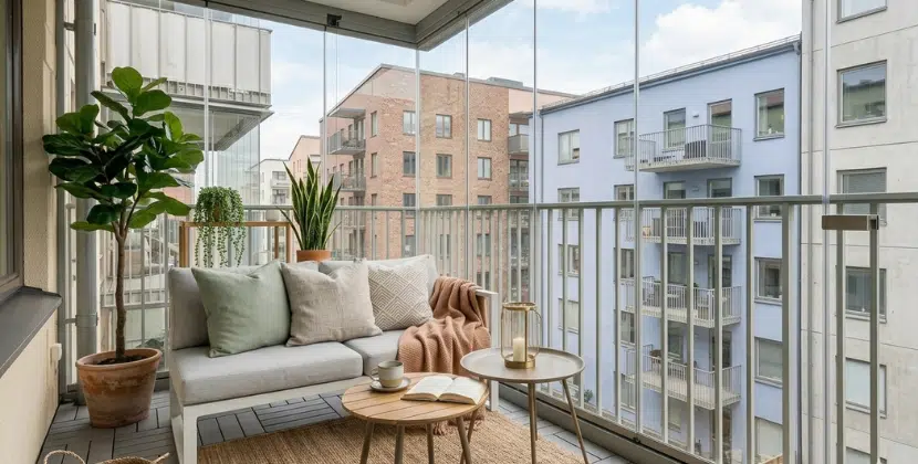 Gemütlicher Balkon mit Verglasung und Möbeln. Was Sie vor Ihrer Balkon- bzw. Terrassenverglasung wissen müssen: