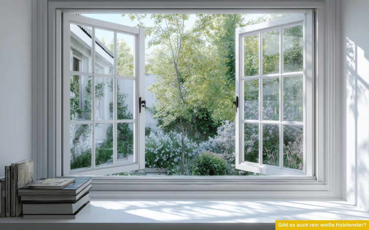 Gibt es auch rein weiße Holzfenster Helles weißes Holzfenster mit Sprossen und Gartenansicht