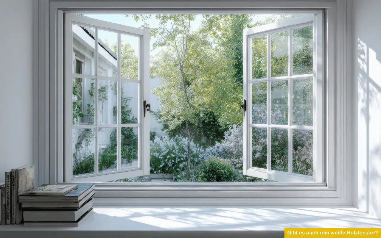 Gibt es auch rein weiße Holzfenster Helles weißes Holzfenster mit Sprossen und Gartenansicht