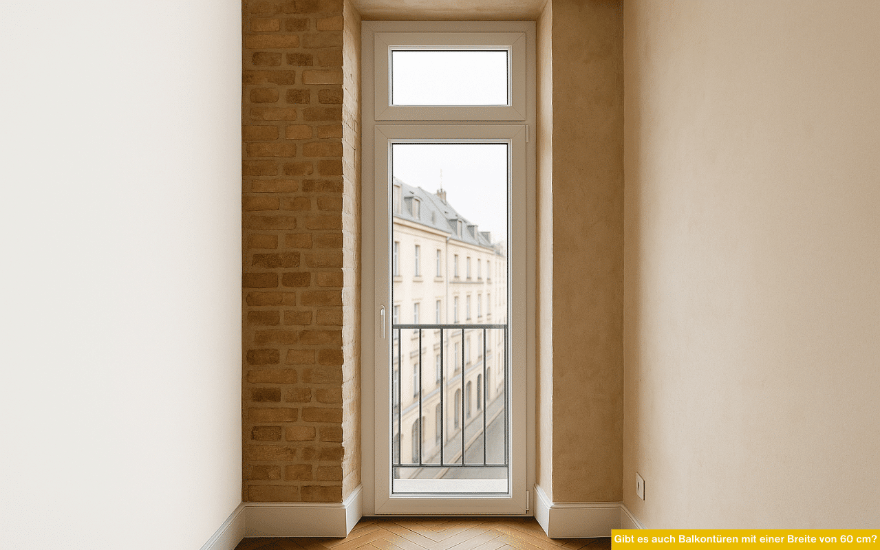 Auch Balkontüren mit nur 60 cm Breite sind möglich. Besonders im Altbau fertigt Fenster-Schmidinger Türen individuell nach Maß, um bestehende Maueröffnungen optimal zu nutzen - auf Wunsch auch in noch kleineren Breiten.