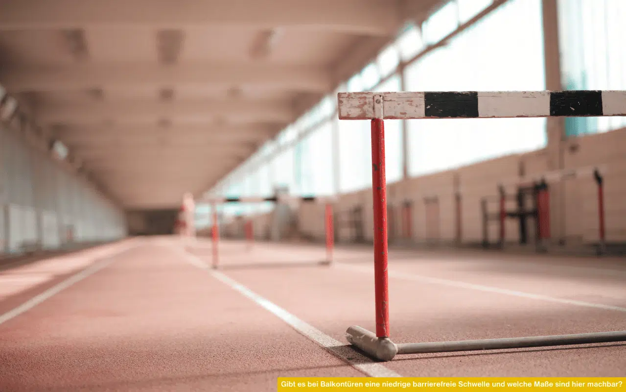 Gibt es bei Balkontüren eine niedrige barrierefreie Schwelle? Symbolbild Hürde steht für Schwellenhöhe.