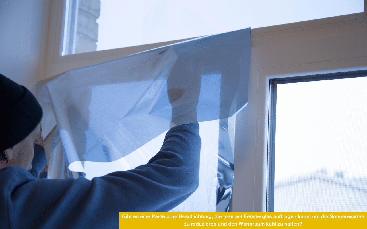 Gibt es eine Paste oder Beschichtung, die man auf Fensterglas auftragen kann, um die Sonnenwärme zu reduzieren und den Wohnraum kühl zu halten? Sonnenschutzfolie wird am Fenster angebracht