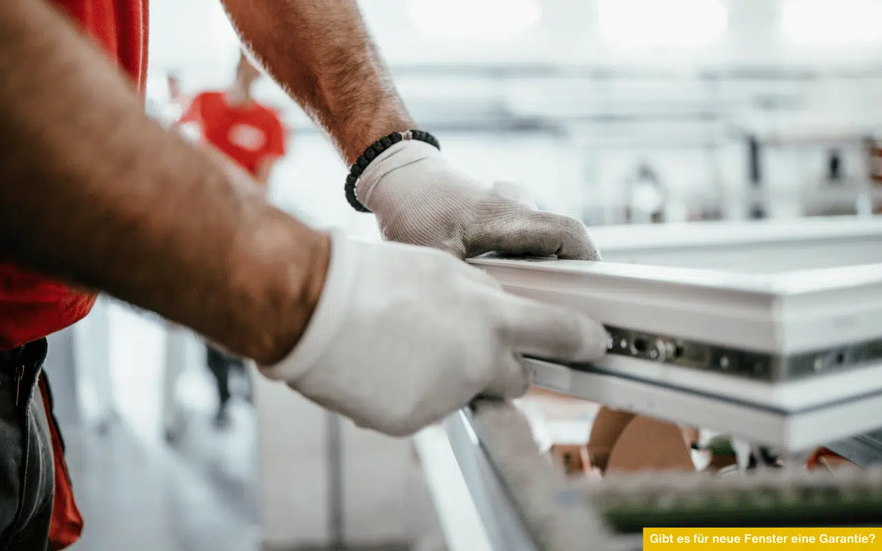 Gibt es für neue Fenster eine Garantie? Monteur prüft Fensterbeschlag bei der Montage in der Werkstatt