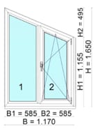 Giebelfenster 2-teilig mit Kämpfer Dreh-Kipp und Fixverglast