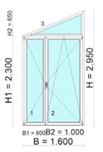 Giebelfenster als Balkontüre 2-flügelig mit fixer Oberlicht