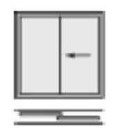 Schematische Darstellung einer 2-flügeligen Glasschiebetür. Ideal für alle, die eine hochwertige Schiebetür kaufen möchten.