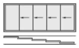Schematische Darstellung einer 5-flügeligen Glasschiebetür. Schiebetür als Windschutz kaufen für optimalen Wetterschutz.