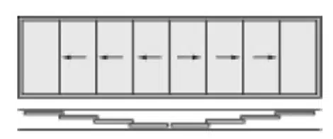 Schematische Darstellung einer 8-flügeligen Glasschiebetüre im Komplettset für Innen- oder Außenbereich.
