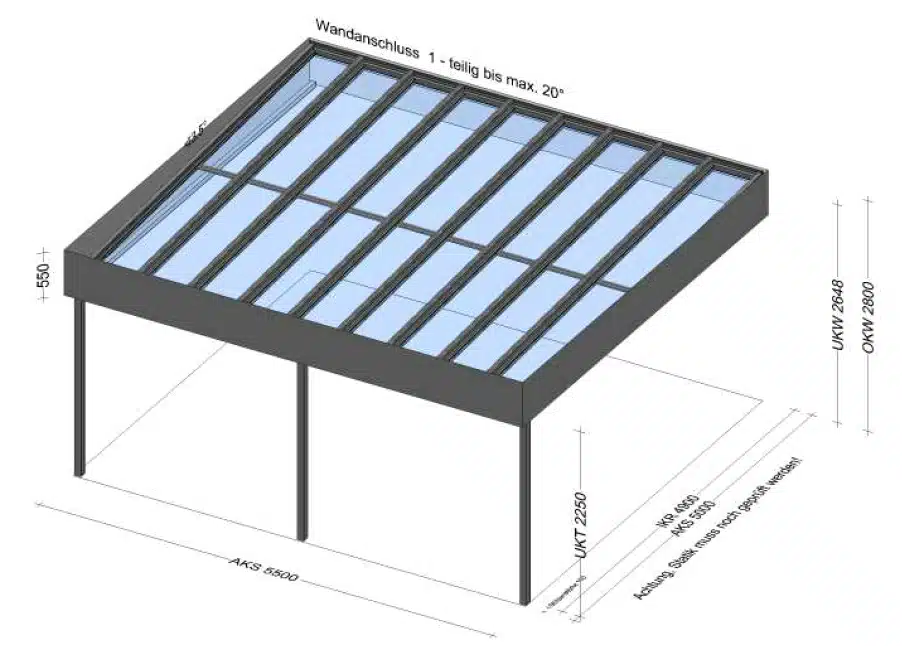 Glasüberdachung mit Attika - Planung für BV in Linz/OÖ