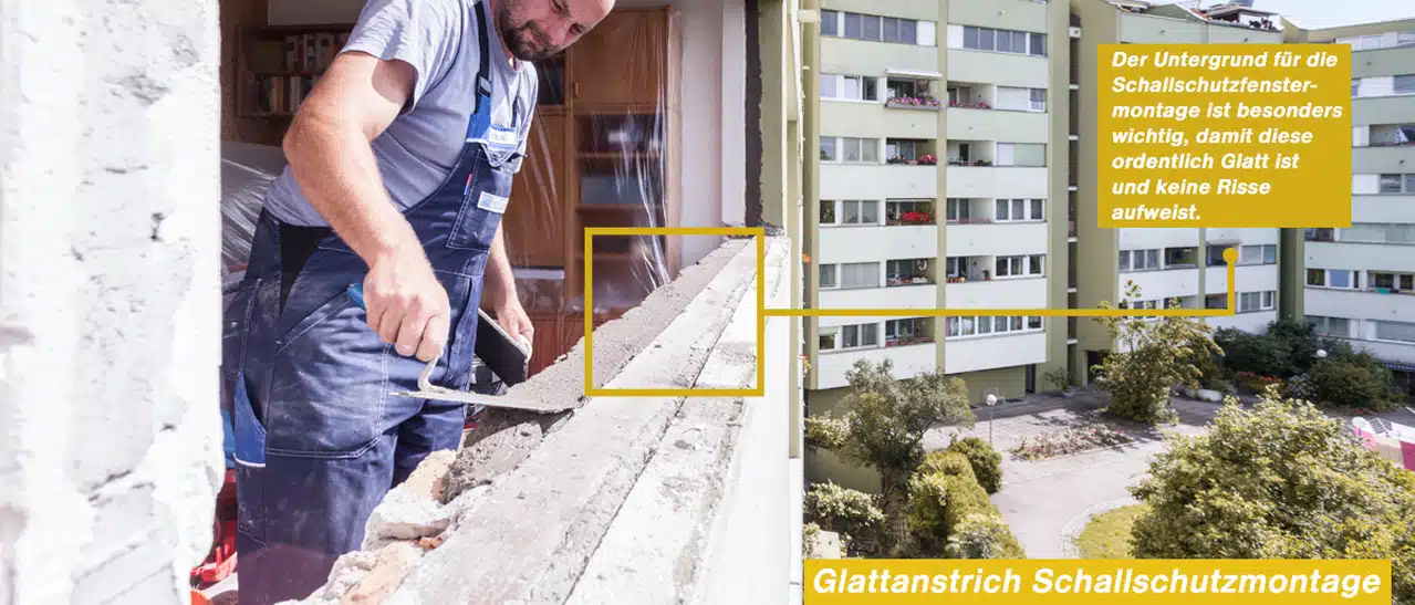 Der Fenstermonteur stellt den Glattanstrich her, damit im Anschluss die Fenstermaterialien nach Norm montiert werden können.