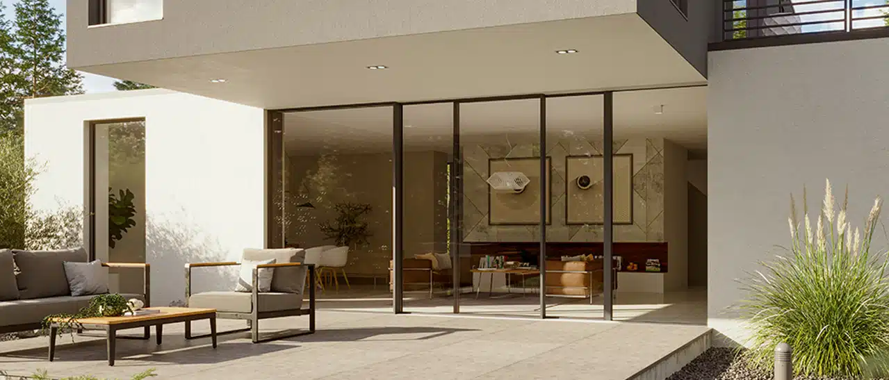 Großflächige Fenster mit dem SUNFLEX SF60/SF80 Schiebefenster: lichtdurchflutete Räume, nahtloser Innen-Außen-Übergang, wärmegedämmt & sicher.
