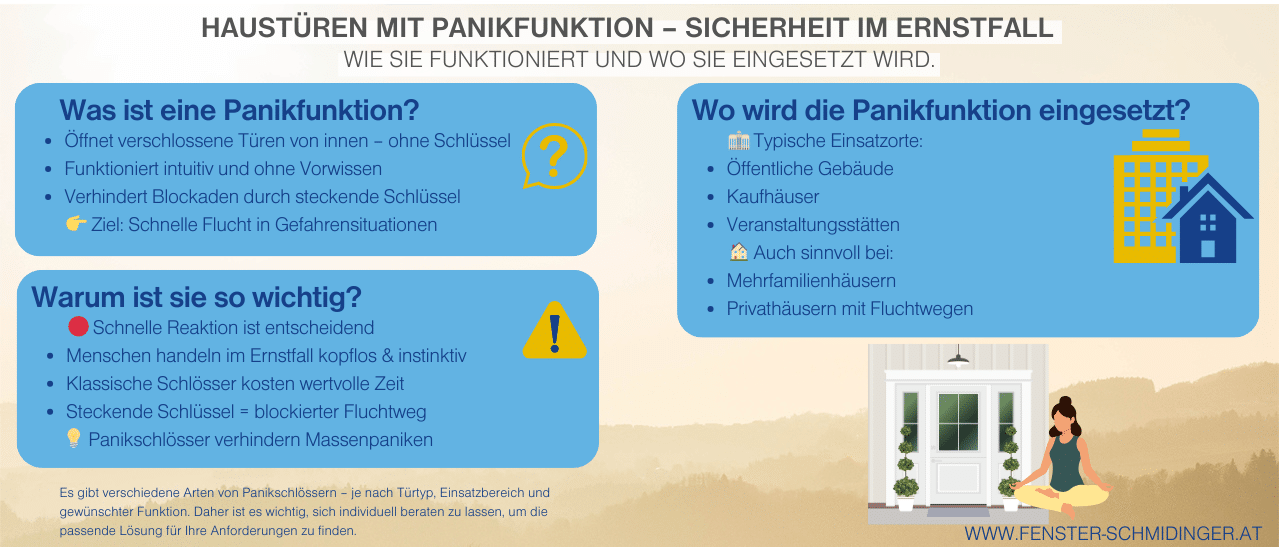 Haustüren mit Panikfunktion bieten im Notfall sichere Fluchtwege und verhindern Panik durch intuitive Bedienung.