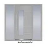 Haustür D82 FA+ in RAL 9006, SAFE-Extended 9 plus (RC2), Sicherheitsglas, Edelstahlgriffe, inkl. Zylinder.